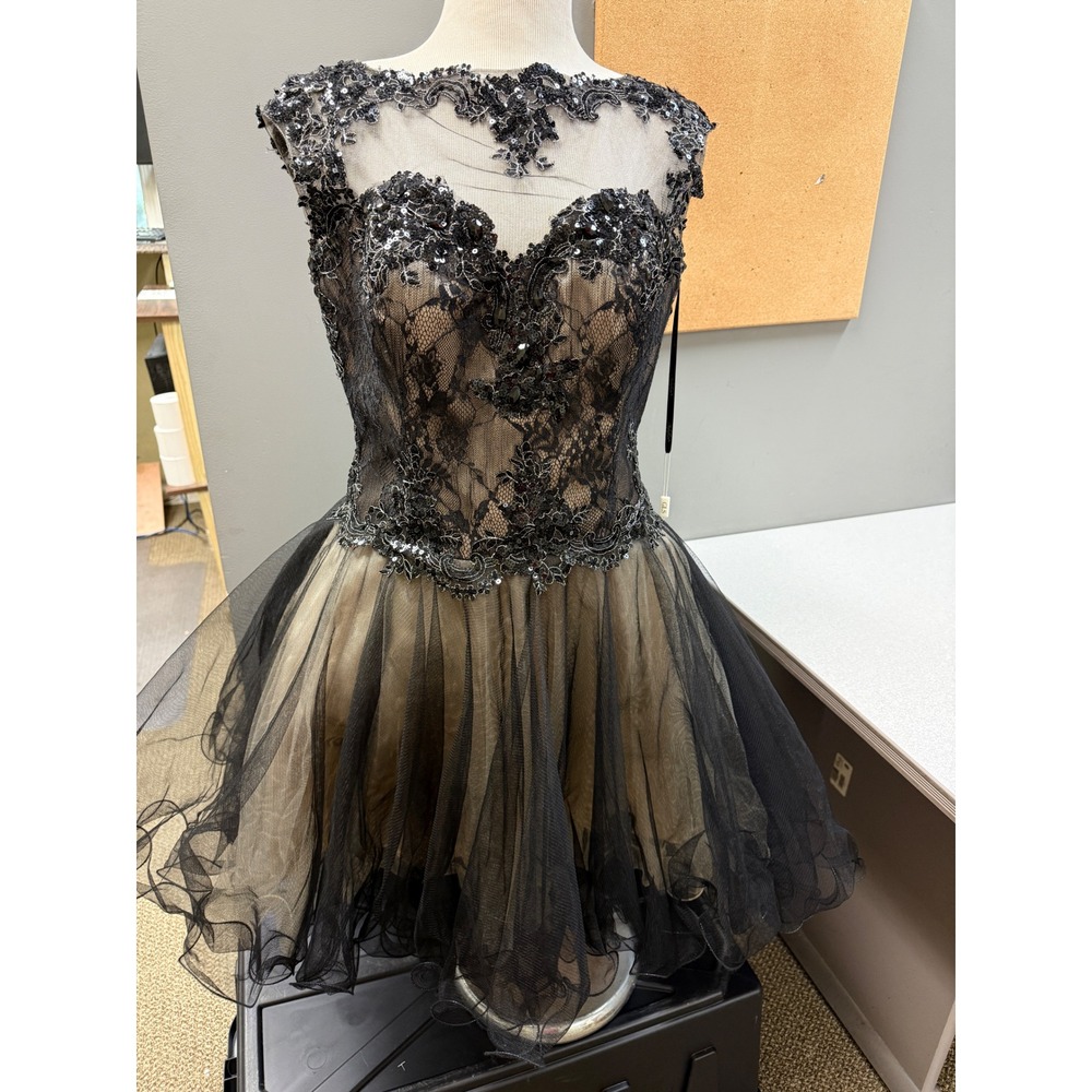 GLS Apparel USA Black Lace Tulle Embellished Short Cocktail Dress